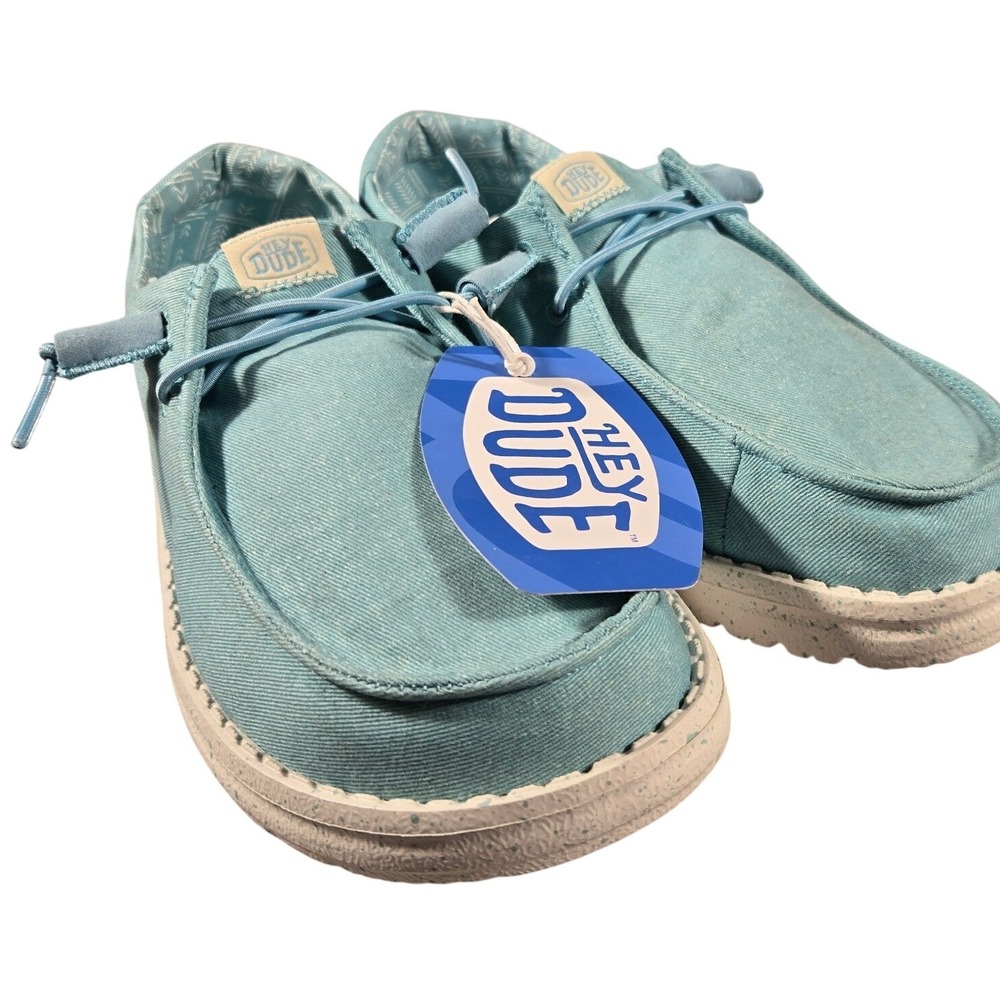 Hey Dude Wally Turquoise Blue Canvas Slip On Loafers Shoes Mens